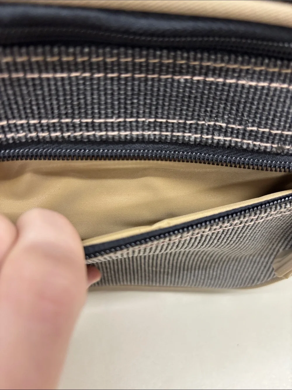 Unbranded Gray and Tan Canvas Messenger Bag with Multiple Zip Pockets